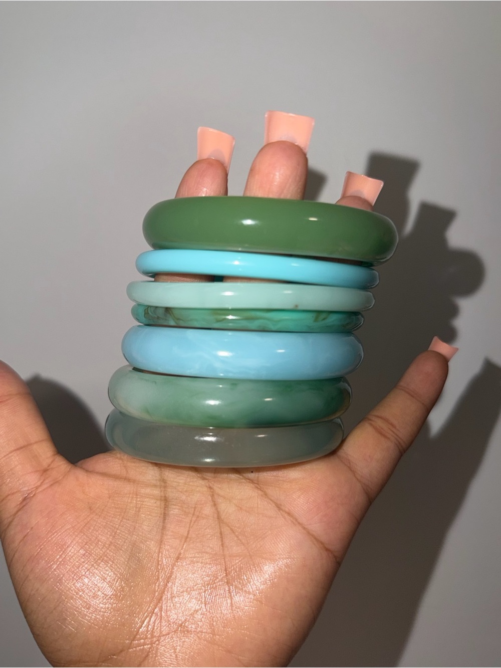 Green & Aqua Resin Bangle Stack - Women Jewelry